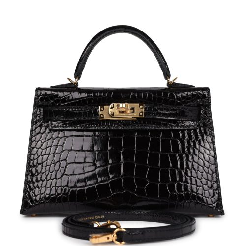 Handmade HKS 20 Black Shiny Alligator Gold Hardware