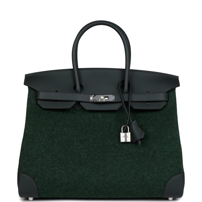 Handmade Bag HB 35 Vert Anglais Feutre Wool and Vert Fonce Feutre Swift Palladium Hardware