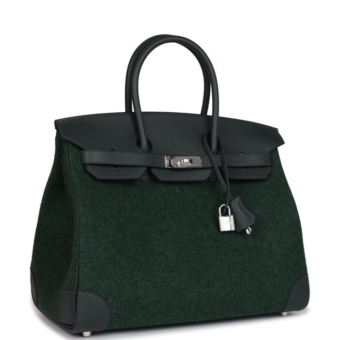 Handmade Bag HB 35 Vert Anglais Feutre Wool and Vert Fonce Feutre Swift Palladium Hardware - 图片 2