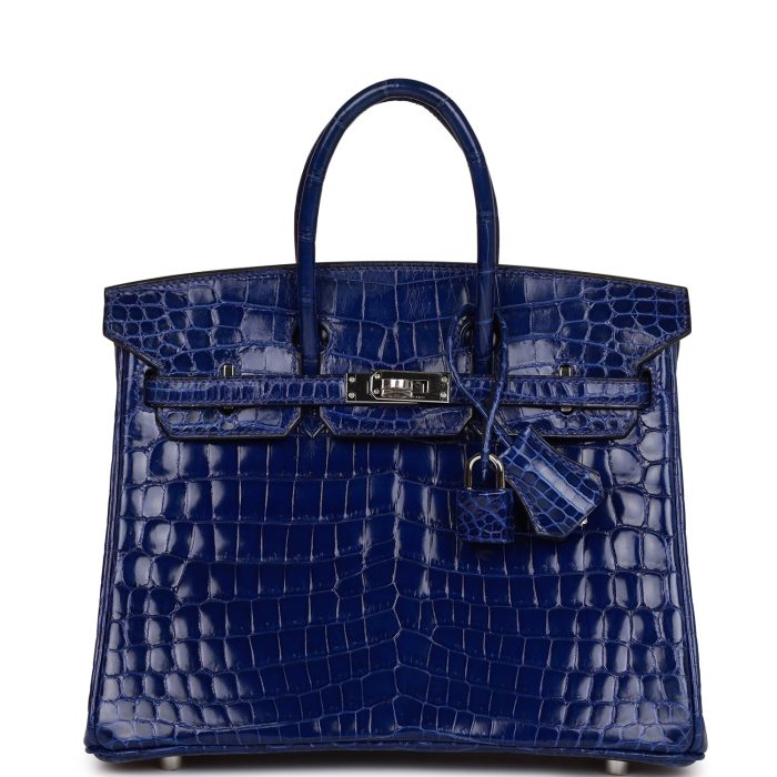 Handmade Bag HB 25 Bleu Electric Shiny Niloticus Crocodile Palladium Hardware - 图片 3