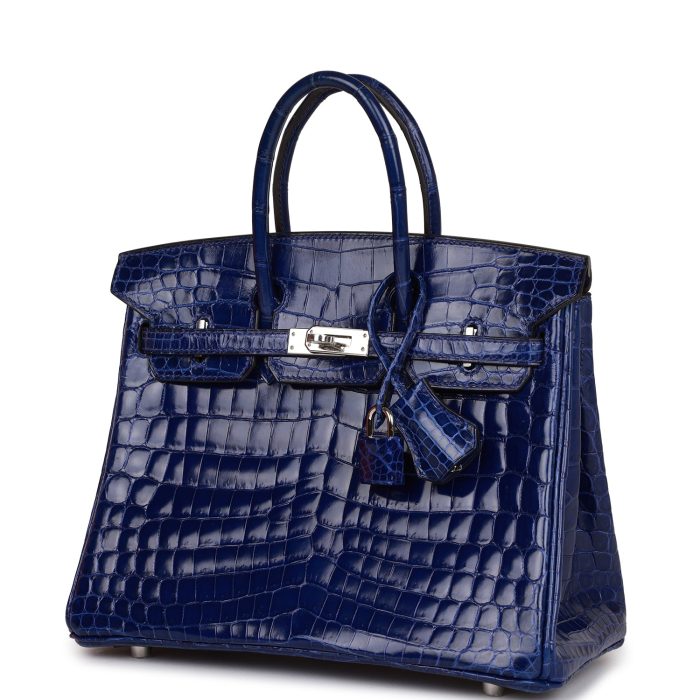 Handmade Bag HB 25 Bleu Electric Shiny Niloticus Crocodile Palladium Hardware - 图片 6