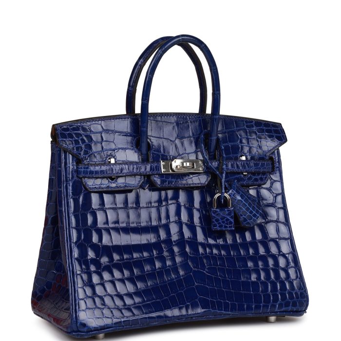 Handmade Bag HB 25 Bleu Electric Shiny Niloticus Crocodile Palladium Hardware - 图片 8