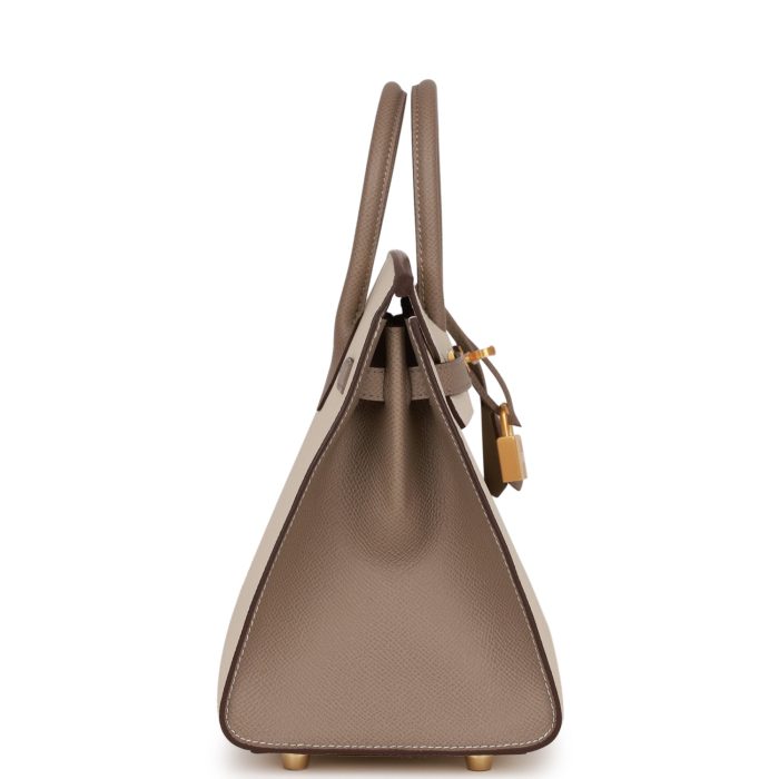 Handmade Bag HSOB(HSS) Sellier 25 Craie and Gris Asphalte Epsom Brushed Gold Hardware - 图片 3