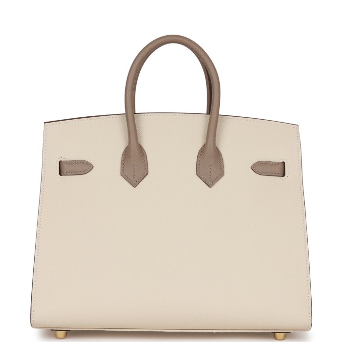 Handmade Bag HSOB(HSS) Sellier 25 Craie and Gris Asphalte Epsom Brushed Gold Hardware - 图片 4