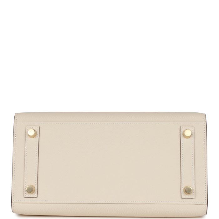 Handmade Bag HSOB(HSS) Sellier 25 Craie and Gris Asphalte Epsom Brushed Gold Hardware - 图片 5