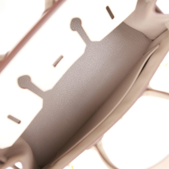 Handmade Bag HSOB(HSS) Sellier 25 Craie and Gris Asphalte Epsom Brushed Gold Hardware - 图片 6