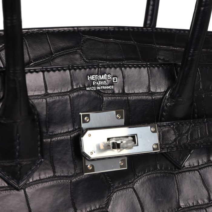 Handmade Bag HB 30 Black Matte Alligator Palladium Hardware - 图片 6