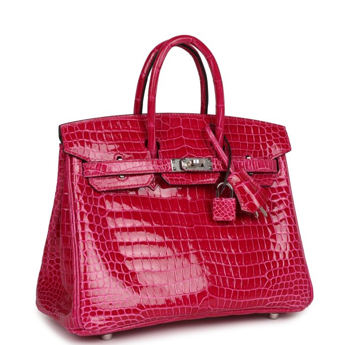 Handmade Bag HB 25 Rose Mexico Shiny Porosus Crocodile Palladium Hardware：圖片 2