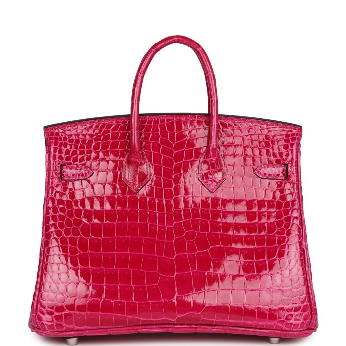 Handmade Bag HB 25 Rose Mexico Shiny Porosus Crocodile Palladium Hardware：圖片 4