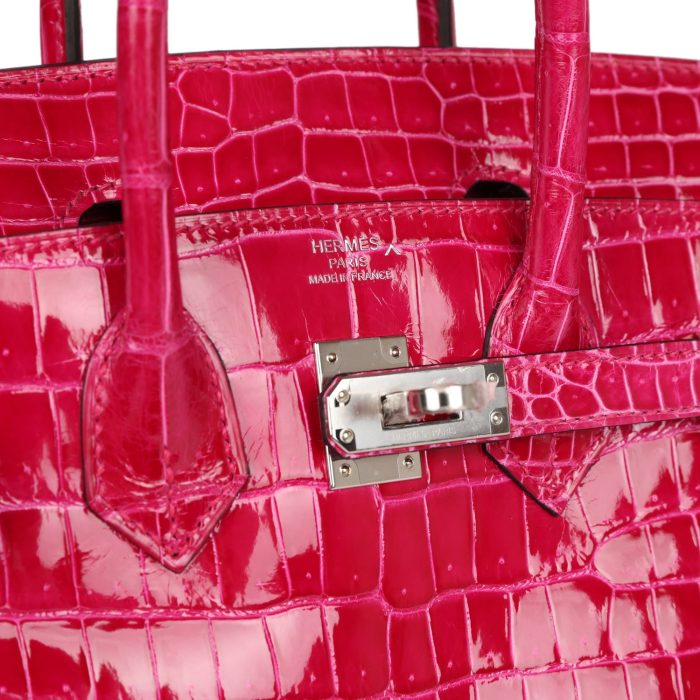 Handmade Bag HB 25 Rose Mexico Shiny Porosus Crocodile Palladium Hardware：圖片 6