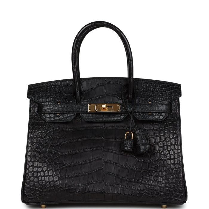 Handmade Bag HB 30 Black Matte Alligator Gold Hardware