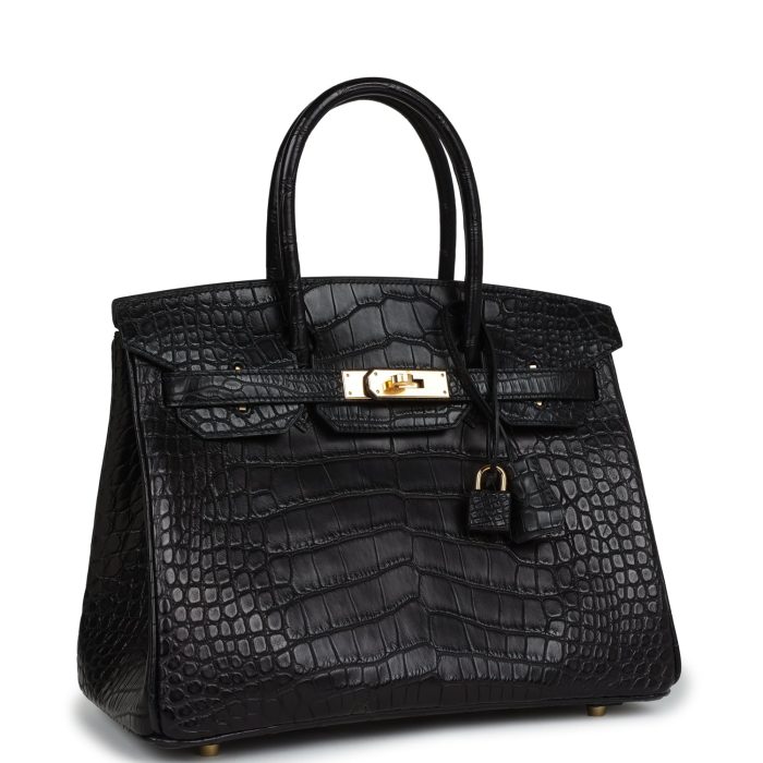 Handmade Bag HB 30 Black Matte Alligator Gold Hardware - 图片 2