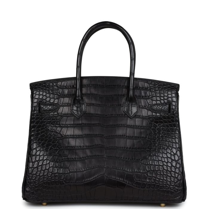 Handmade Bag HB 30 Black Matte Alligator Gold Hardware - 图片 4