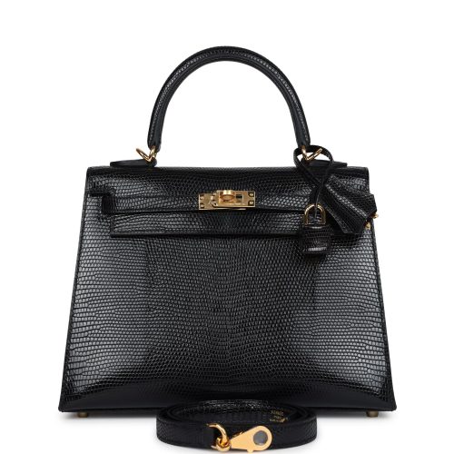 Handmade HKS 25 Black Varanus Niloticus Lizard Gold Hardware