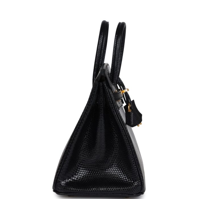 Handmade Bag HB 25 Black Shiny Varanus Niloticus Lizard Gold Hardware - 图片 3