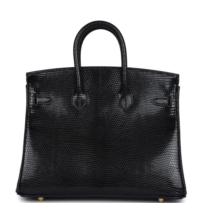 Handmade Bag HB 25 Black Shiny Varanus Niloticus Lizard Gold Hardware - 图片 4