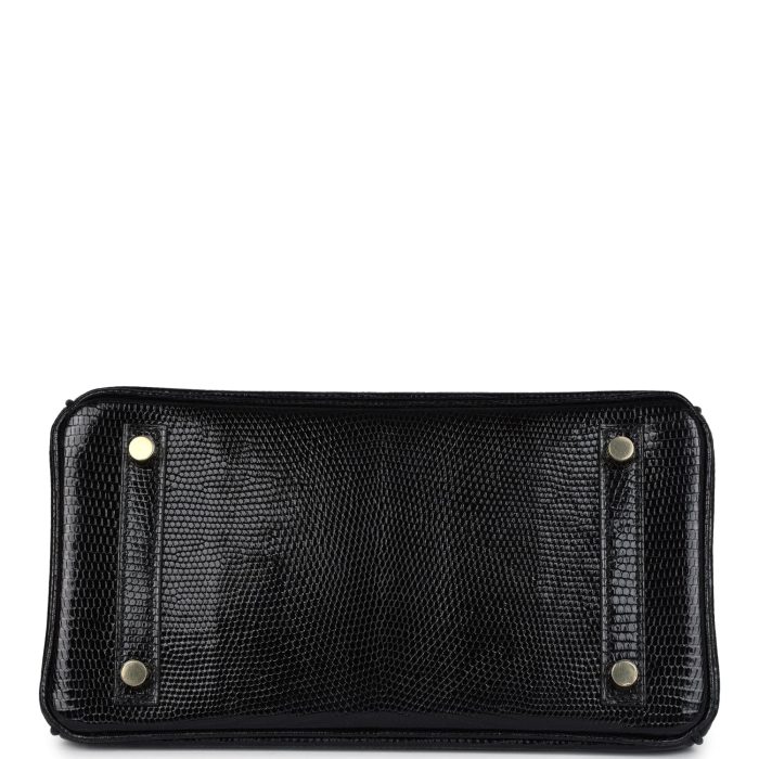 Handmade Bag HB 25 Black Shiny Varanus Niloticus Lizard Gold Hardware - 图片 5