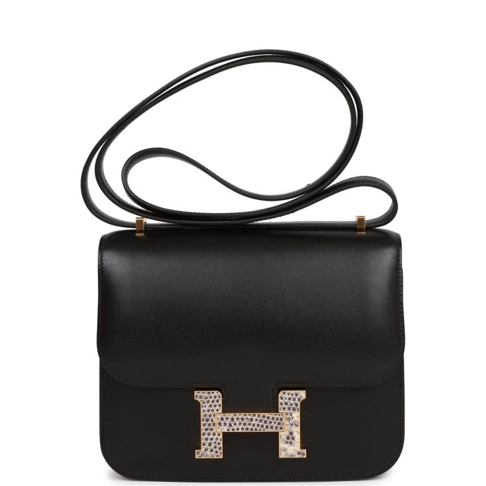 Handmade Bag HC 18 Black Tadelakt and Ombre Lizard Gold Hardware