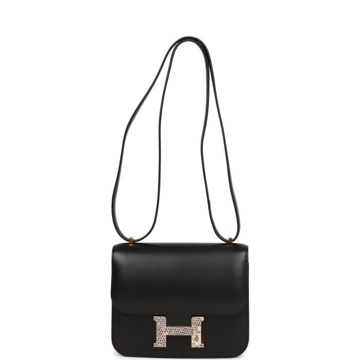 Handmade Bag HC 18 Black Tadelakt and Ombre Lizard Gold Hardware - 图片 5