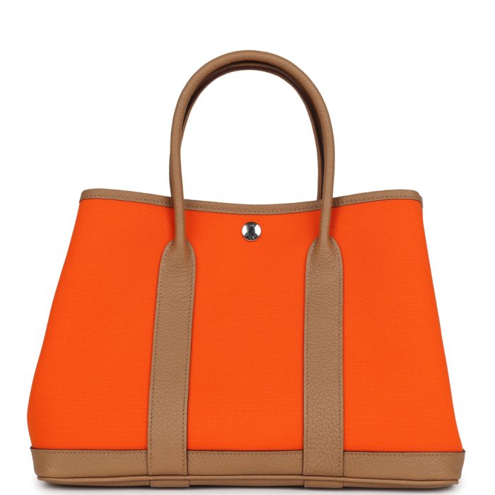 Handmade Bag HGP 30 Orange Minium Toile and Biscuit Negonda Palladium Hardware
