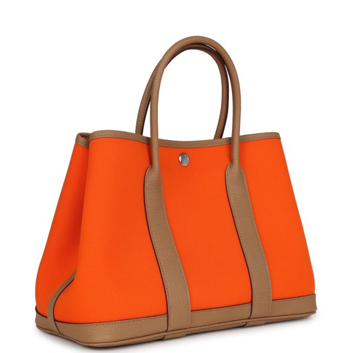 Handmade Bag HGP 30 Orange Minium Toile and Biscuit Negonda Palladium Hardware - 图片 2
