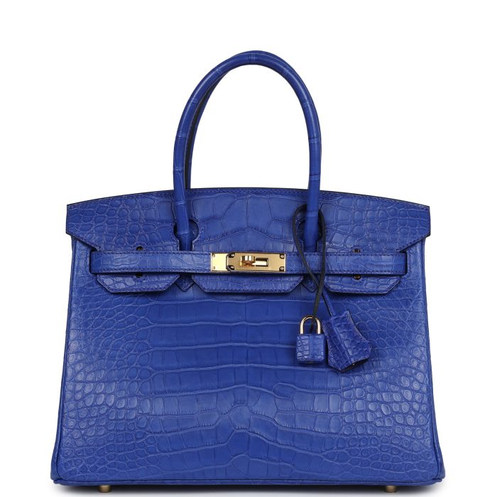 Handmade Bag HB 30 Bleu Electric Matte Alligator Gold Hardware