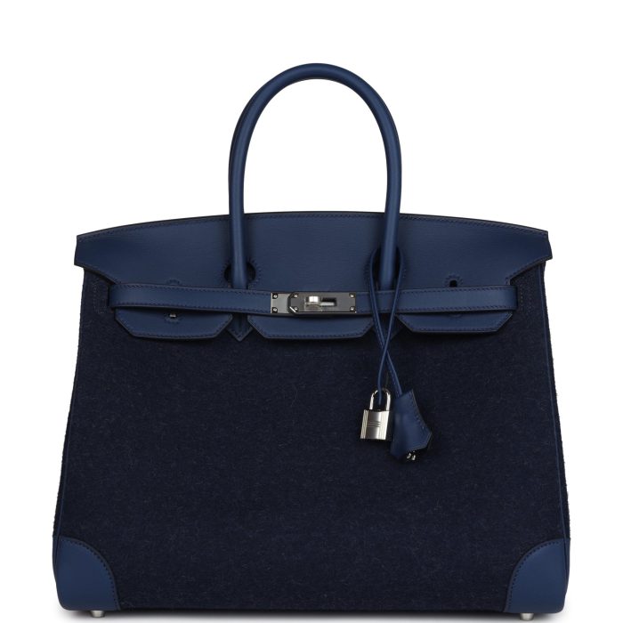 Handmade Bag HB 35 Bleu Nuit Feutre Wool and Bleu De Malte Swift Palladium Hardware