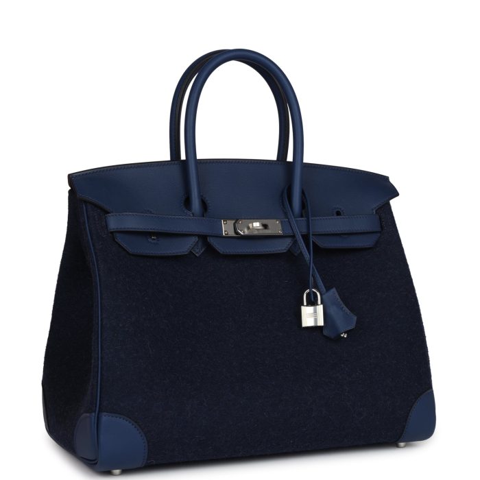 Handmade Bag HB 35 Bleu Nuit Feutre Wool and Bleu De Malte Swift Palladium Hardware - 图片 2