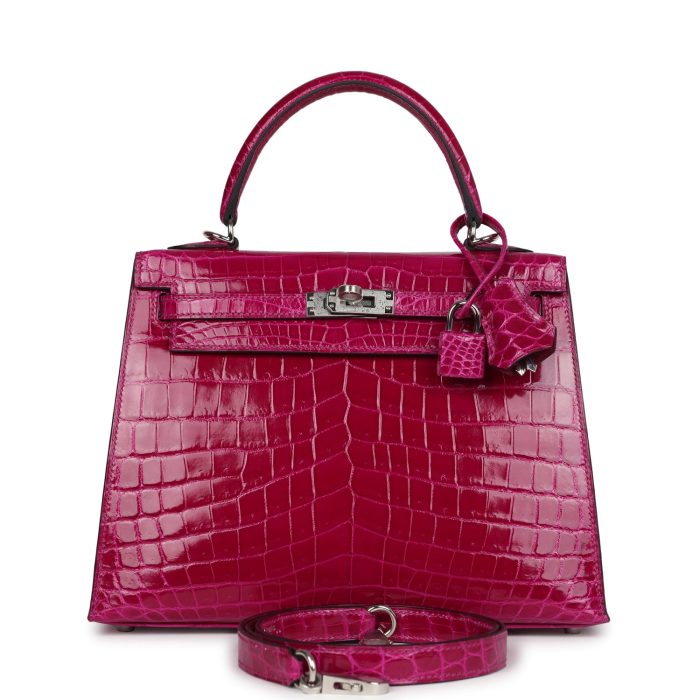 Handmade HKS 25 Rose Pourpre Shiny Niloticus Crocodile Palladium Hardware