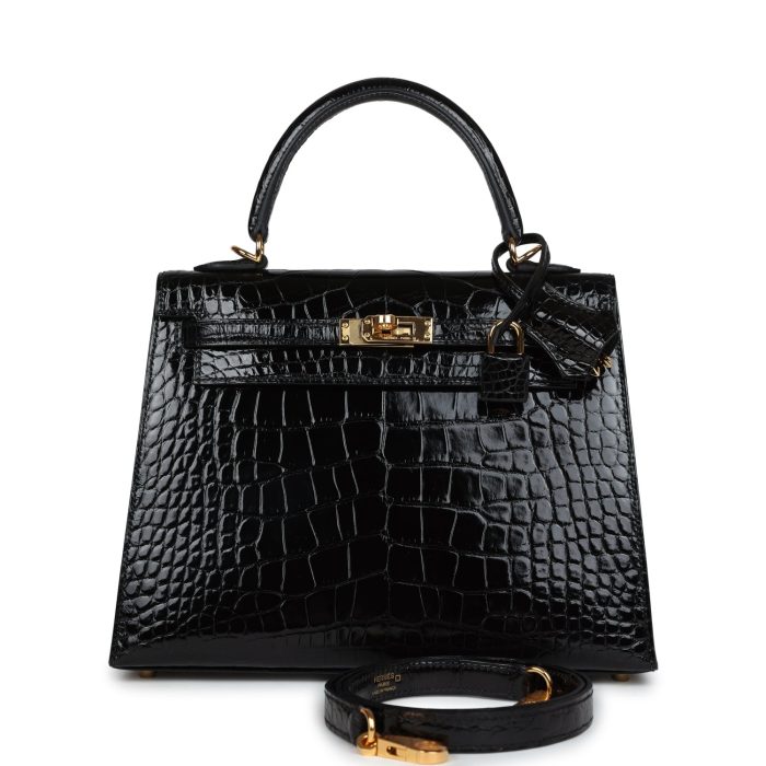 Handmade HKS 25 Black Shiny Alligator Gold Hardware