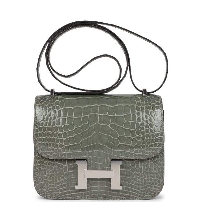 Handmade Bag HC 18 Gris Ciment Shiny Alligator Palladium Hardware