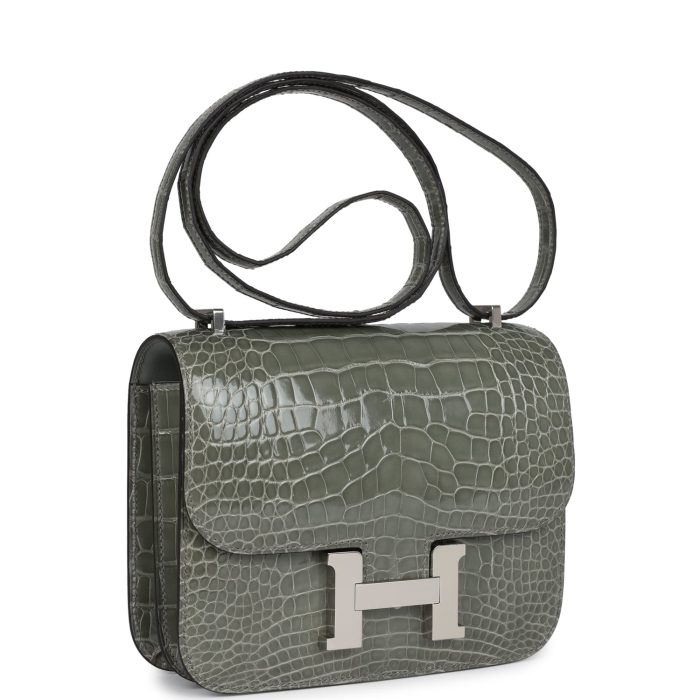 Handmade Bag HC 18 Gris Ciment Shiny Alligator Palladium Hardware - 图片 2
