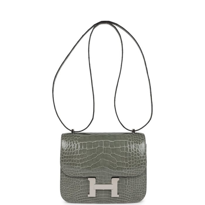 Handmade Bag HC 18 Gris Ciment Shiny Alligator Palladium Hardware - 图片 6
