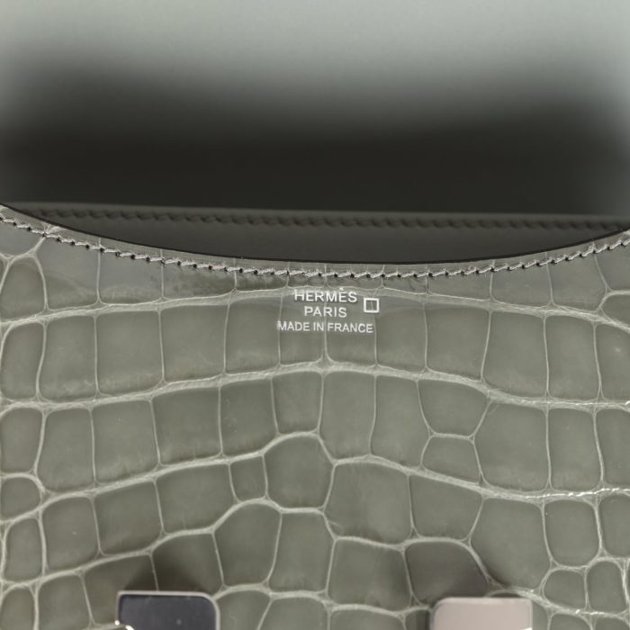 Handmade Bag HC 18 Gris Ciment Shiny Alligator Palladium Hardware - 图片 7