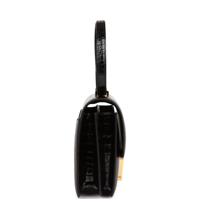 Handmade Bag HC 18 Black Shiny Alligator Gold Hardware - 图片 3