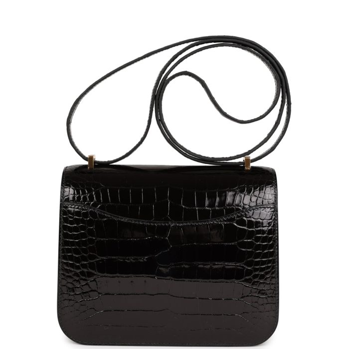 Handmade Bag HC 18 Black Shiny Alligator Gold Hardware - 图片 4
