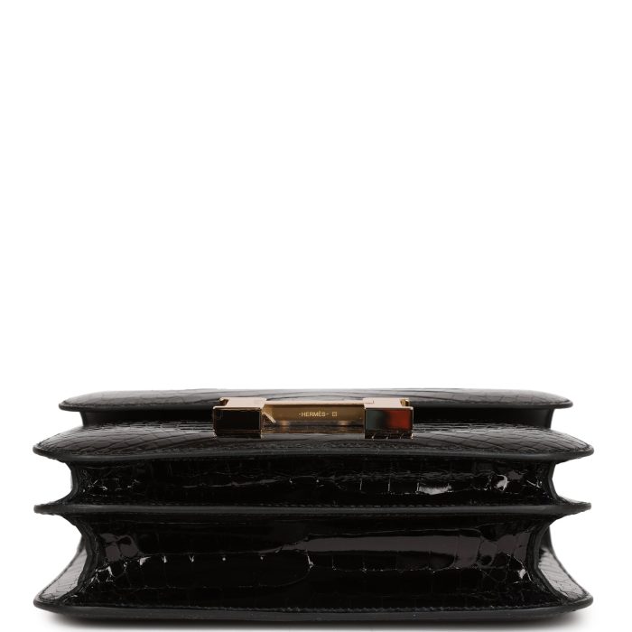 Handmade Bag HC 18 Black Shiny Alligator Gold Hardware - 图片 5