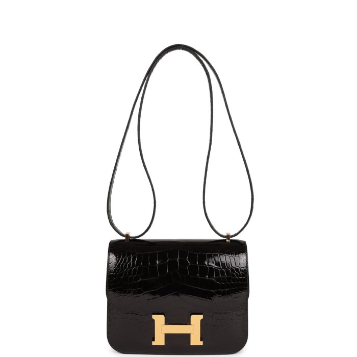 Handmade Bag HC 18 Black Shiny Alligator Gold Hardware - 图片 6