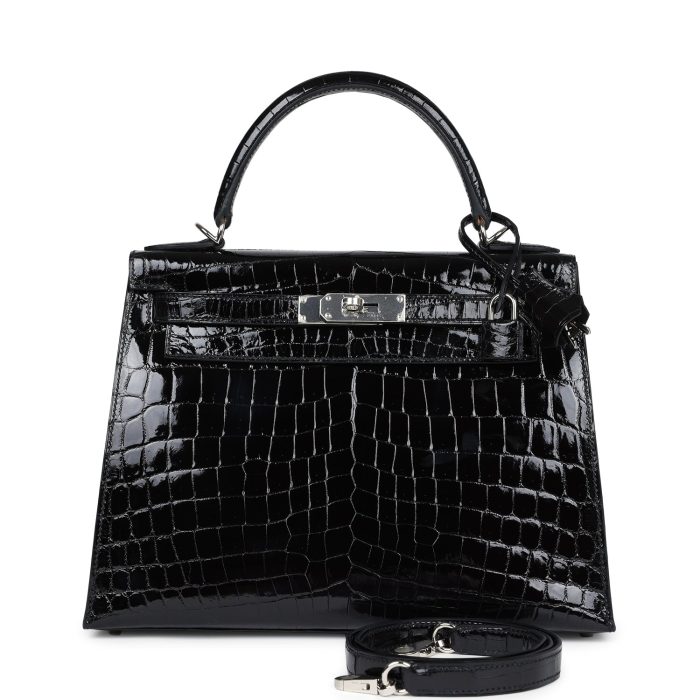Handmade HKS 28 Black Shiny Niloticus Crocodile Palladium Hardware