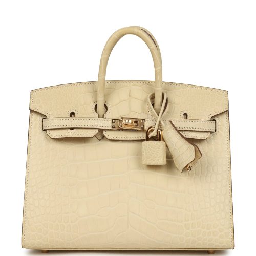 Handmade Bag HB Sellier 20 Vanille Matte Alligator Gold Hardware