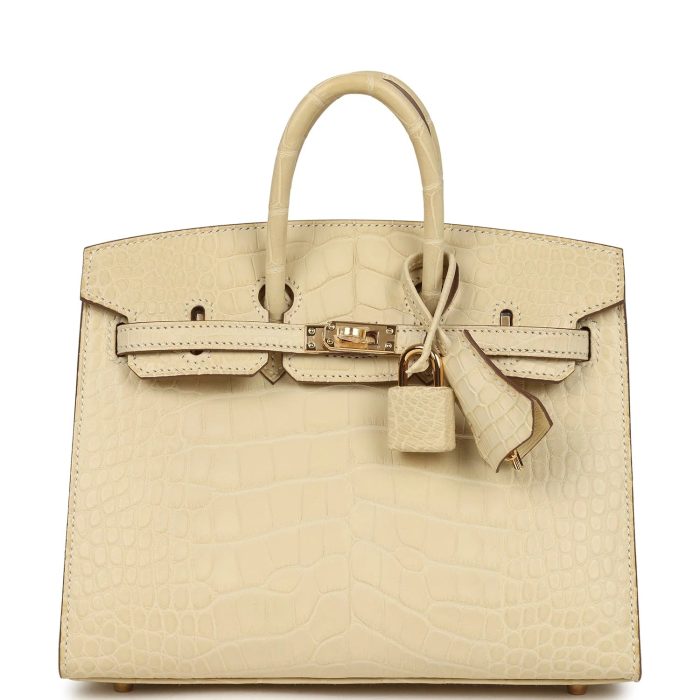 Handmade Bag HB Sellier 20 Vanille Matte Alligator Gold Hardware
