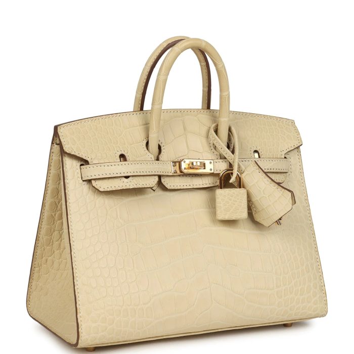 Handmade Bag HB Sellier 20 Vanille Matte Alligator Gold Hardware - 图片 2