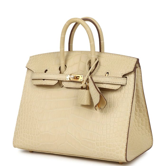 Handmade Bag HB Sellier 20 Vanille Matte Alligator Gold Hardware - 图片 3