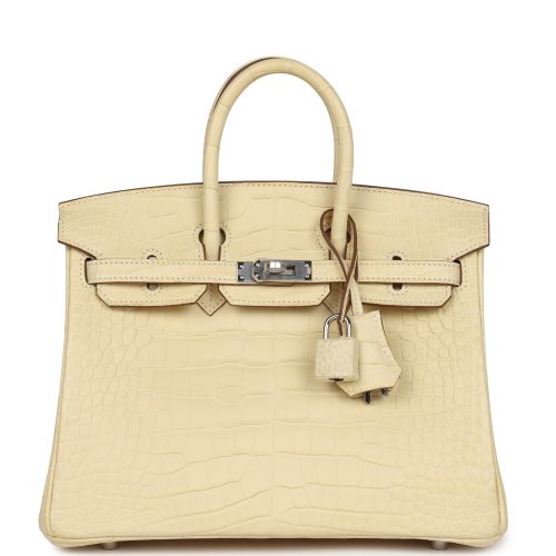 Handmade Bag HB 25 Vanille Matte Alligator Palladium Hardware