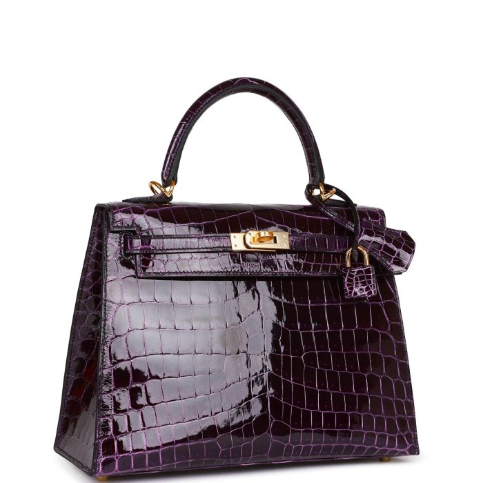 Handmade HKS 25 Aubergine Shiny Niloticus Crocodile Gold Hardware - 图片 2