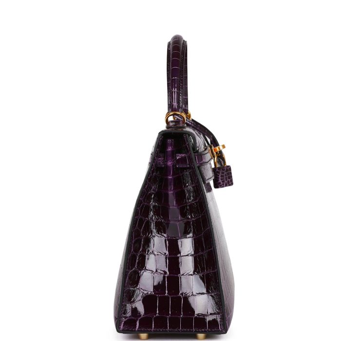 Handmade HKS 25 Aubergine Shiny Niloticus Crocodile Gold Hardware - 图片 3