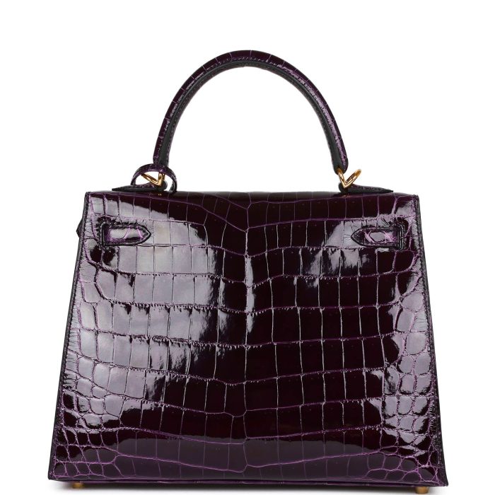 Handmade HKS 25 Aubergine Shiny Niloticus Crocodile Gold Hardware - 图片 4