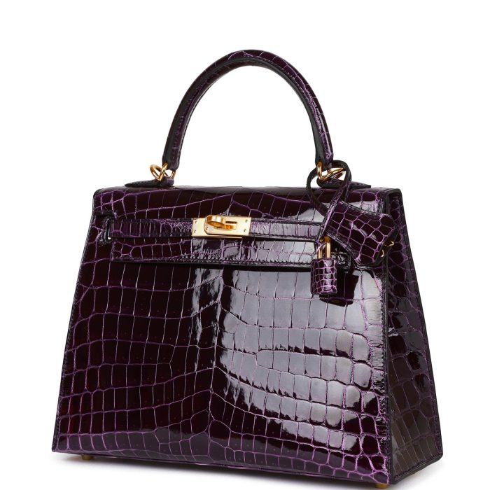 Handmade HKS 25 Aubergine Shiny Niloticus Crocodile Gold Hardware - 图片 5