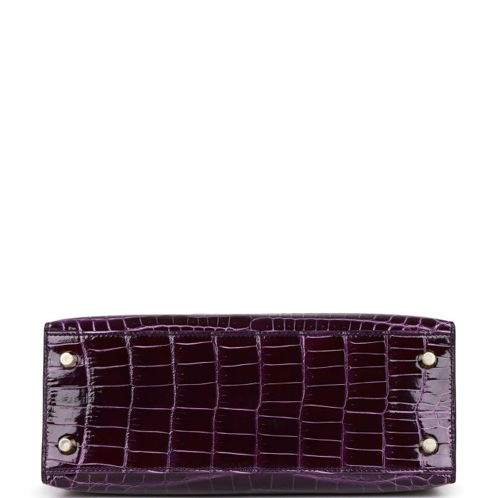 Handmade HKS 25 Aubergine Shiny Niloticus Crocodile Gold Hardware - 图片 6