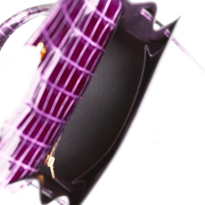 Handmade HKS 25 Aubergine Shiny Niloticus Crocodile Gold Hardware - 图片 7